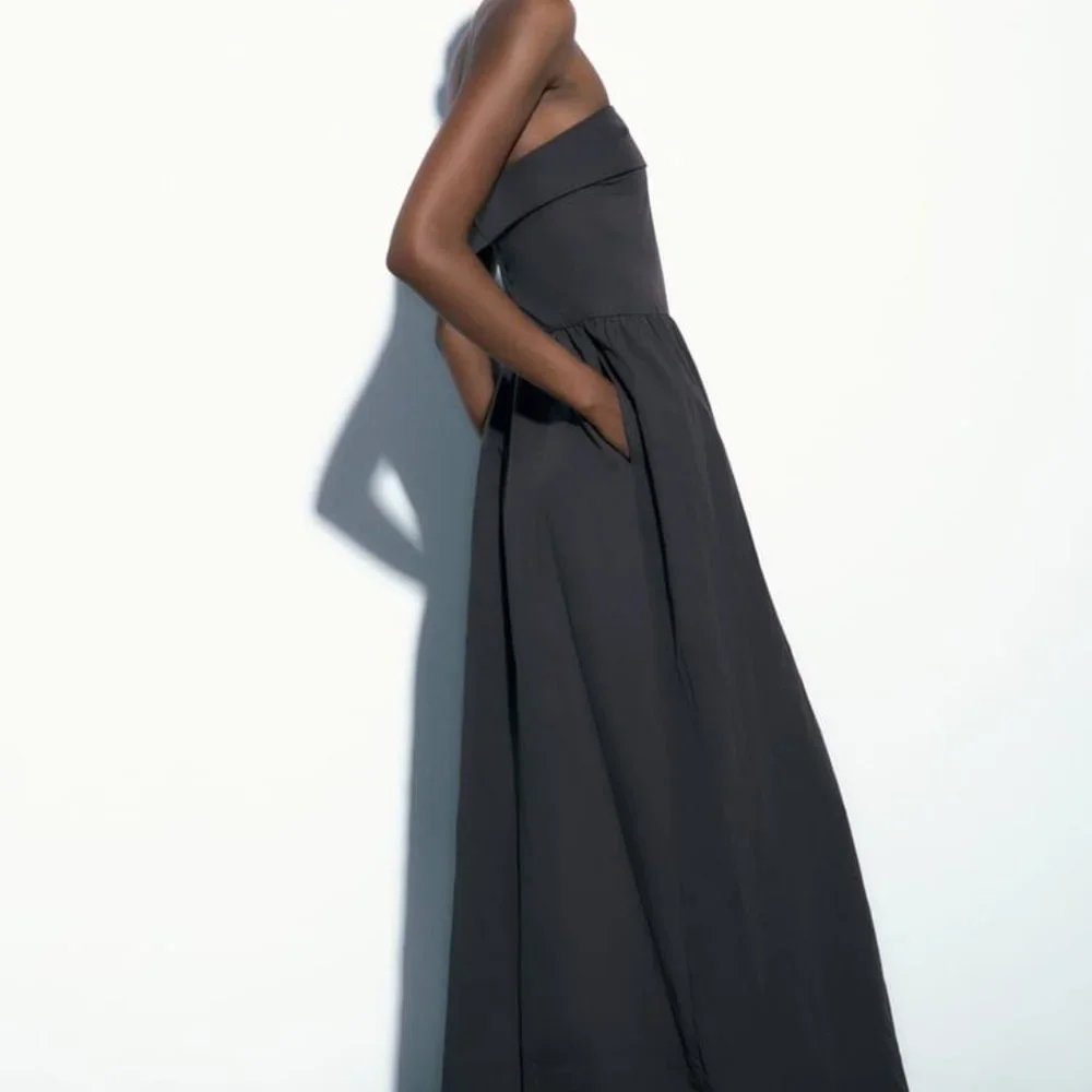 NWT ZARA STRAPLESS LONG DRESS  CHARCOAL GRAY - REF 4043/068 M